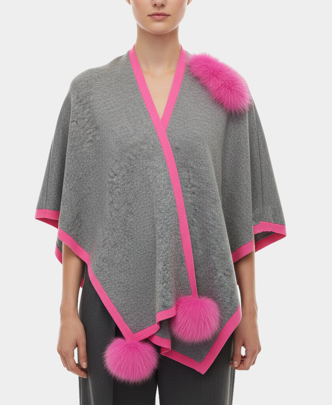 Wool Wrap w/ Fur Trim view 1