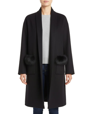 Knit Duster w/ Fox Fur Trim Pockets image 1