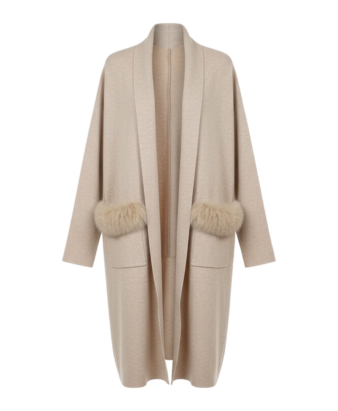 Knit Duster w/ Fox Fur Trim Pockets view 2