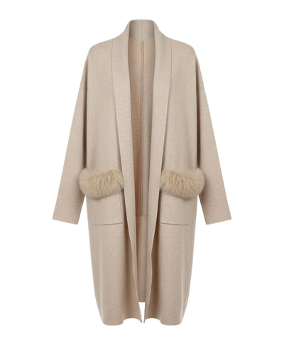Knit Duster w/ Fox Fur Trim Pockets image 2