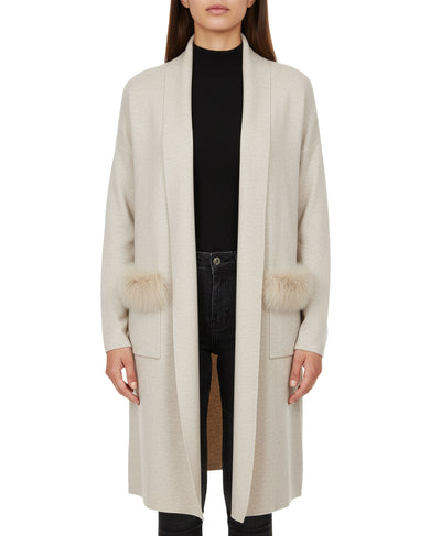 Knit Duster w/ Fox Fur Trim Pockets image 1