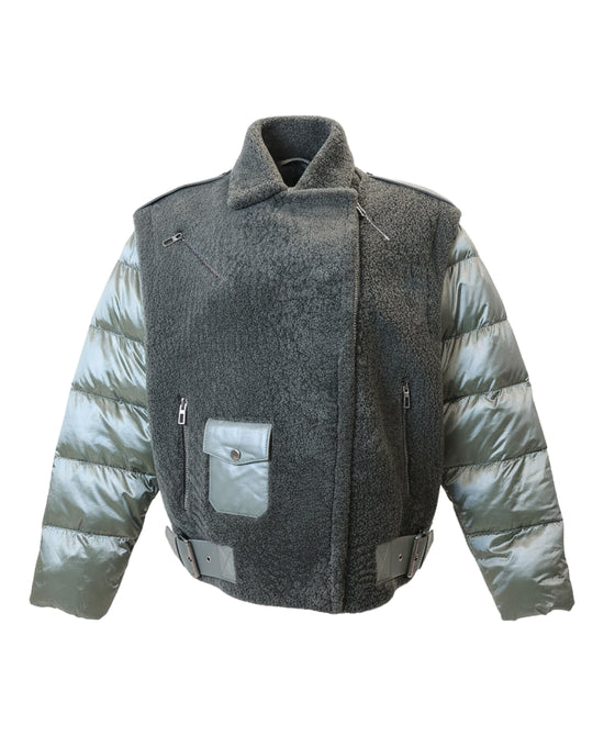 Shearling Moto Jacket w/ Puff Sleeves view 