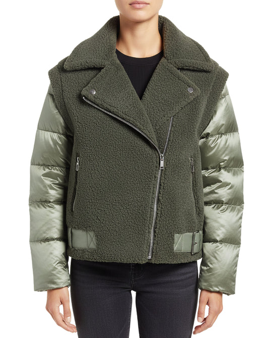 Shearling Moto Jacket w/ Puff Sleeves view 
