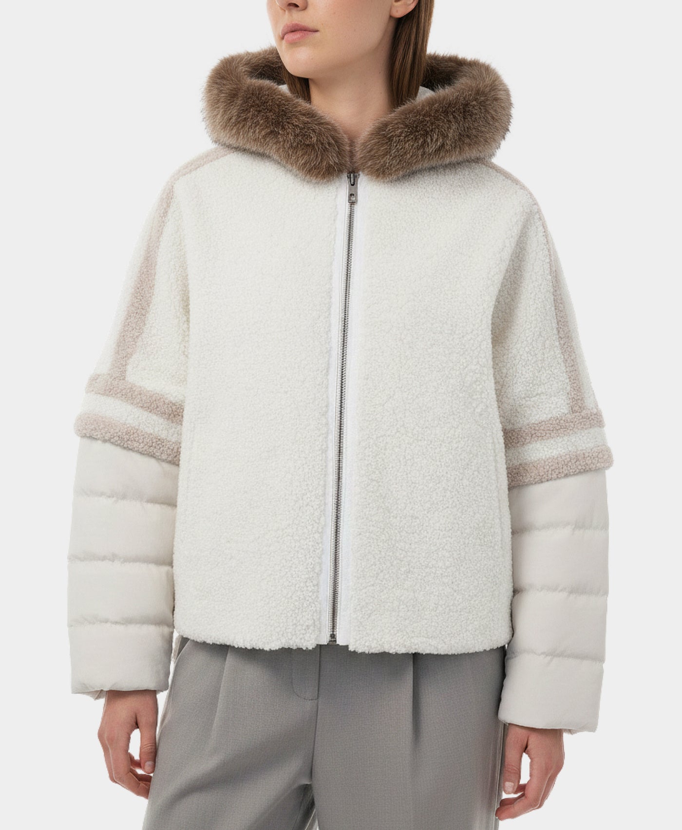 Shearling Jacket w/ Fox Fur Trim Hood view 1