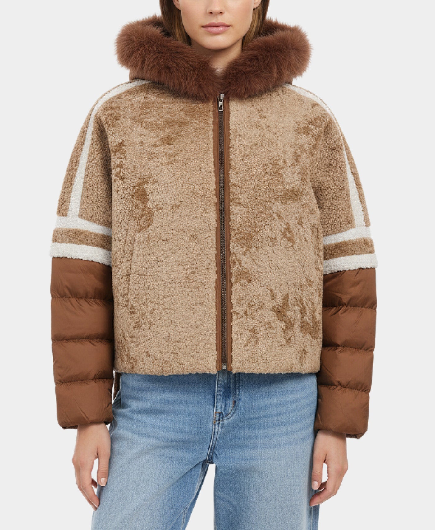 Shearling Jacket w/ Fox Fur Trim Hood view 1