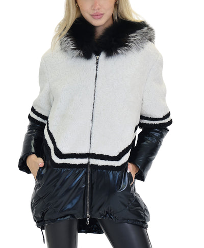 Jacket w/ Shearling Trim & Fox Fur Trim Hood image 1
