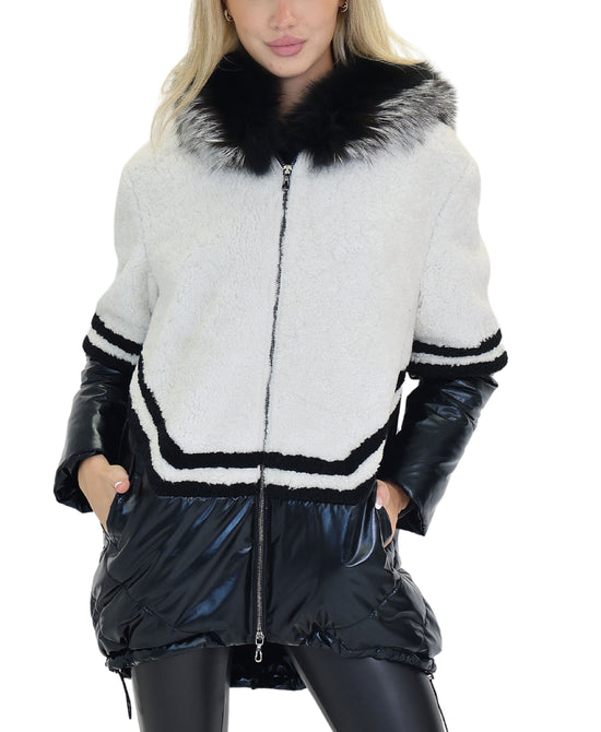 Jacket w/ Shearling Trim & Fox Fur Trim Hood view 