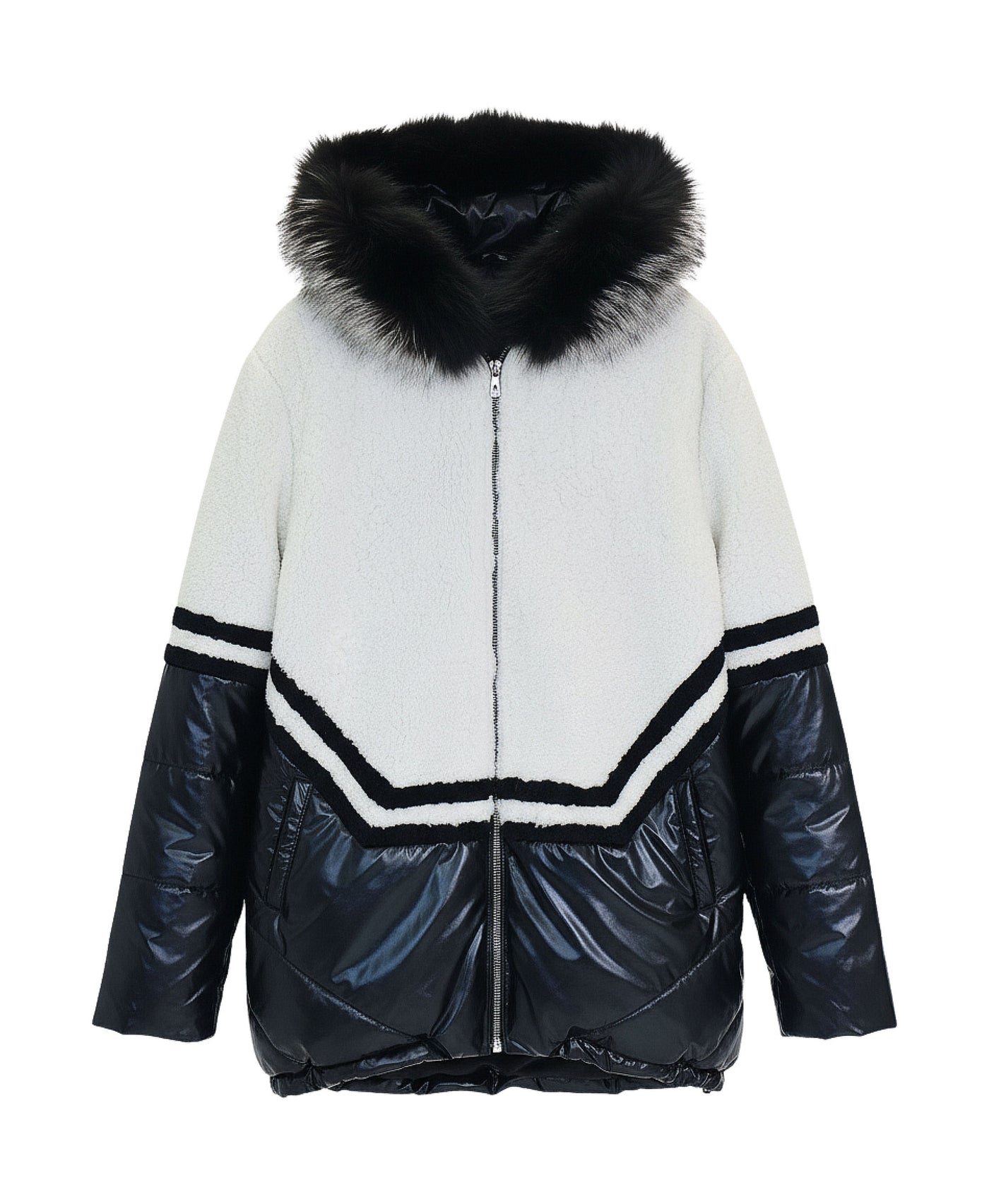 Jacket w/ Shearling Trim & Fox Fur Trim Hood view 2
