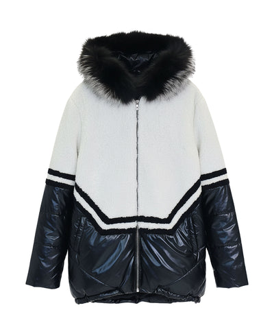 Jacket w/ Shearling Trim & Fox Fur Trim Hood image 2
