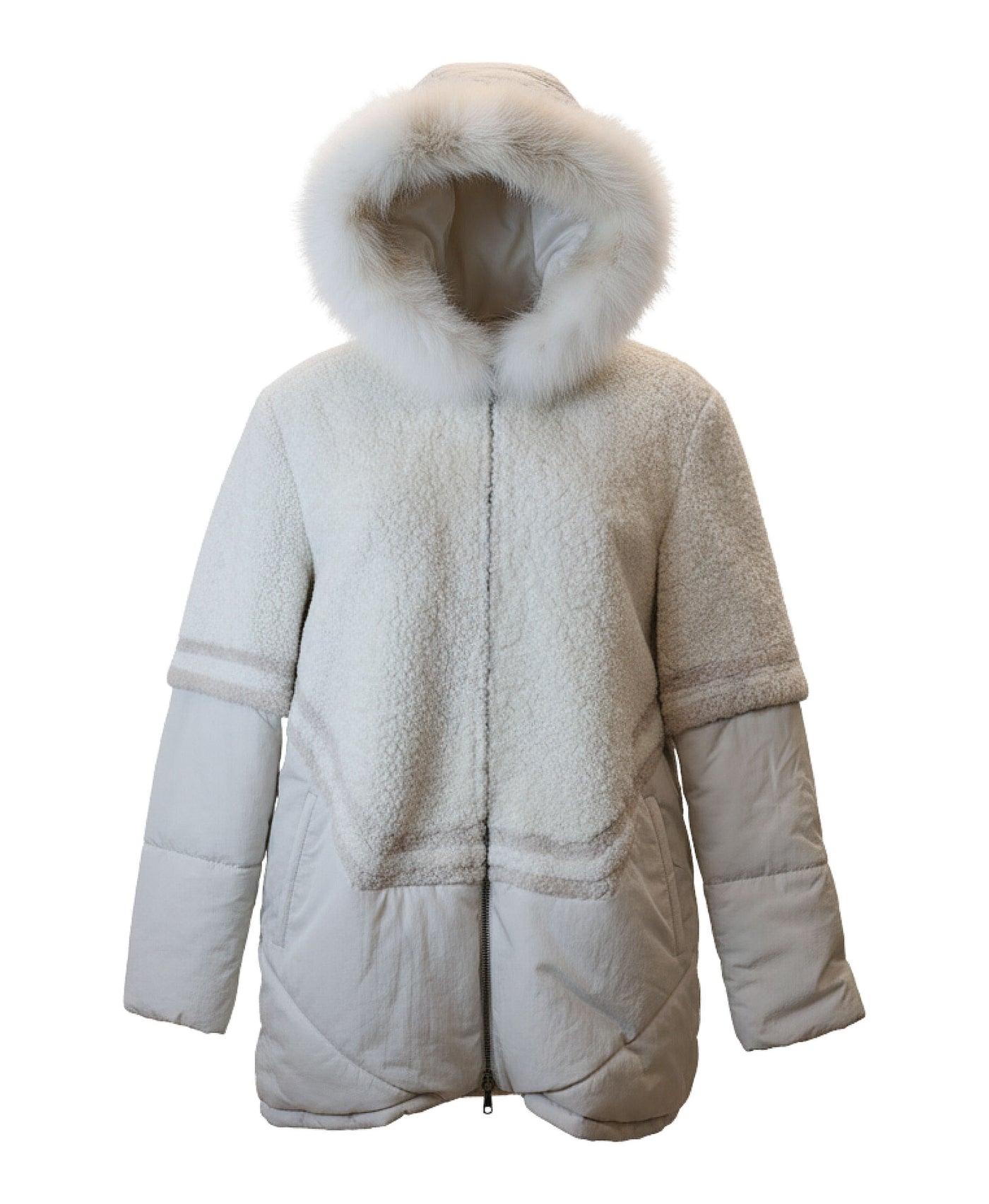Jacket w/ Shearling Trim & Fox Fur Trim Hood view 2