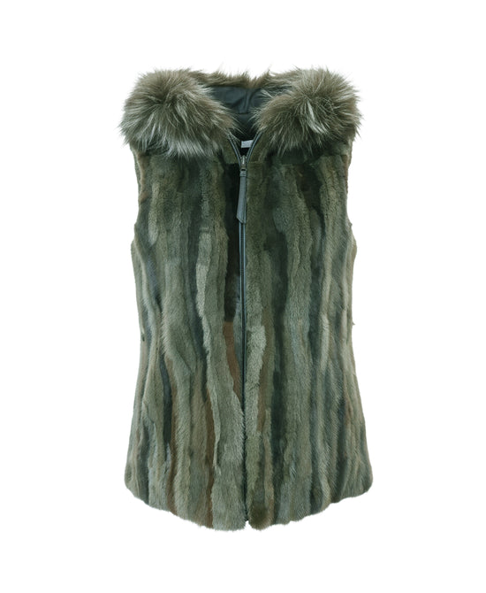 Mink Vest w/ Fox Fur Hood view 