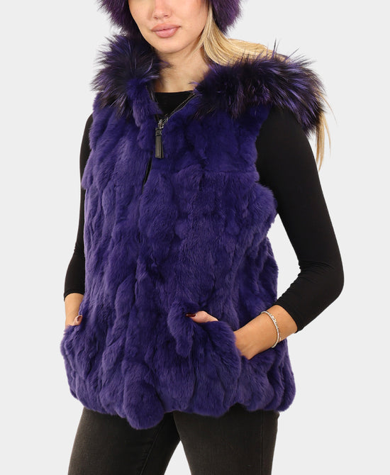 Reversible Fur Vest w/ Fox Fur Trim Hood view 