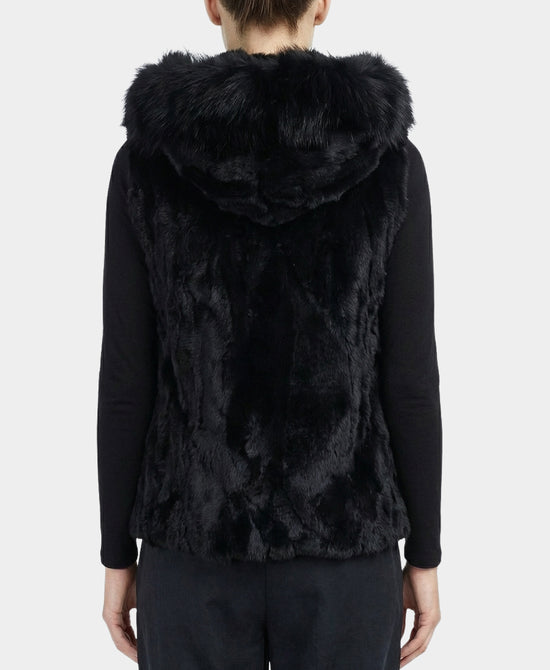 Reversible Fur Vest w/ Fox Fur Trim Hood view 