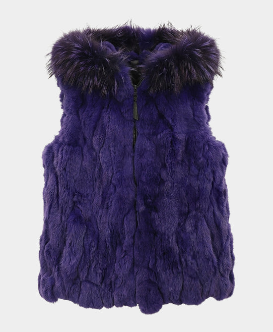 Reversible Fur Vest w/ Fox Fur Trim Hood view 
