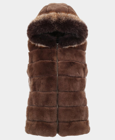 Fur & Puffer Vest w/ Fox Fur Trim Hood image 2