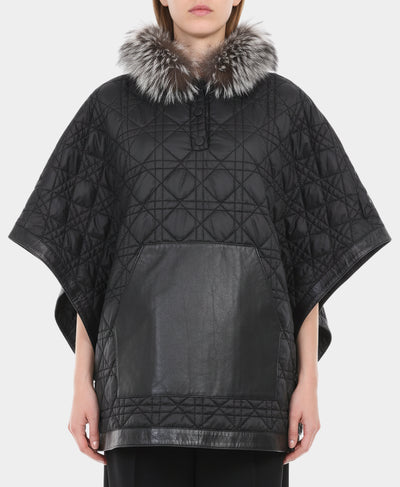 Diamond Quilted Poncho w/ Fox Trim Hood image 1