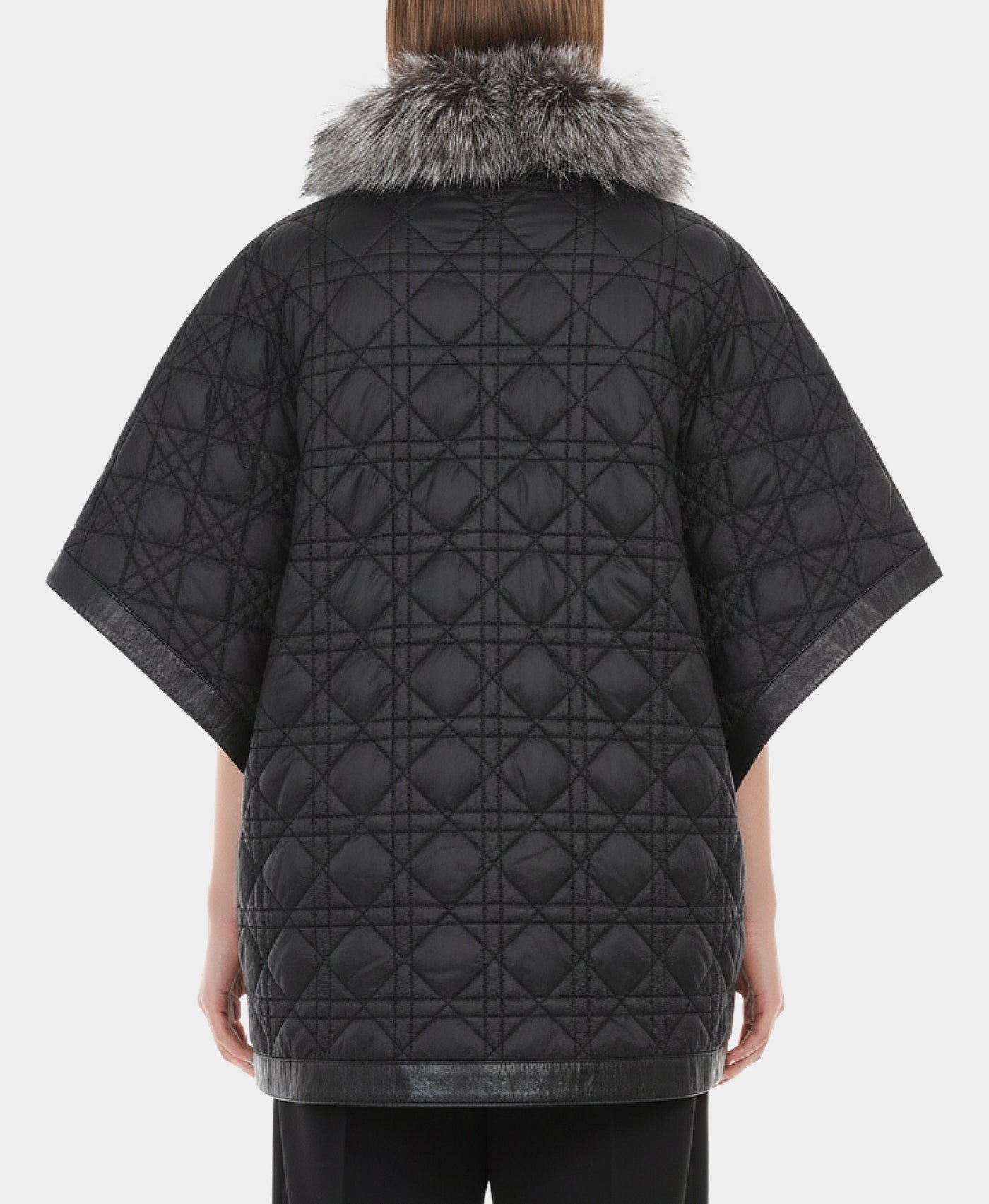 Diamond Quilted Poncho w/ Fox Trim Hood view 2