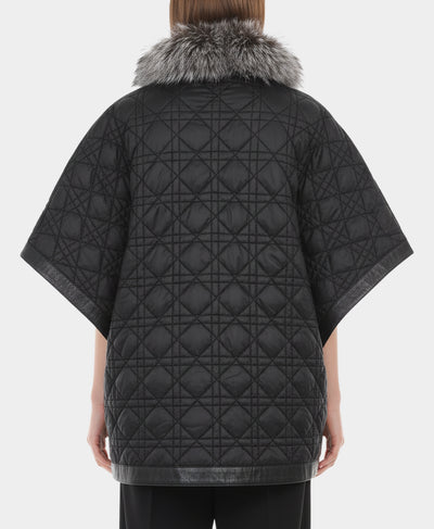 Diamond Quilted Poncho w/ Fox Trim Hood image 2