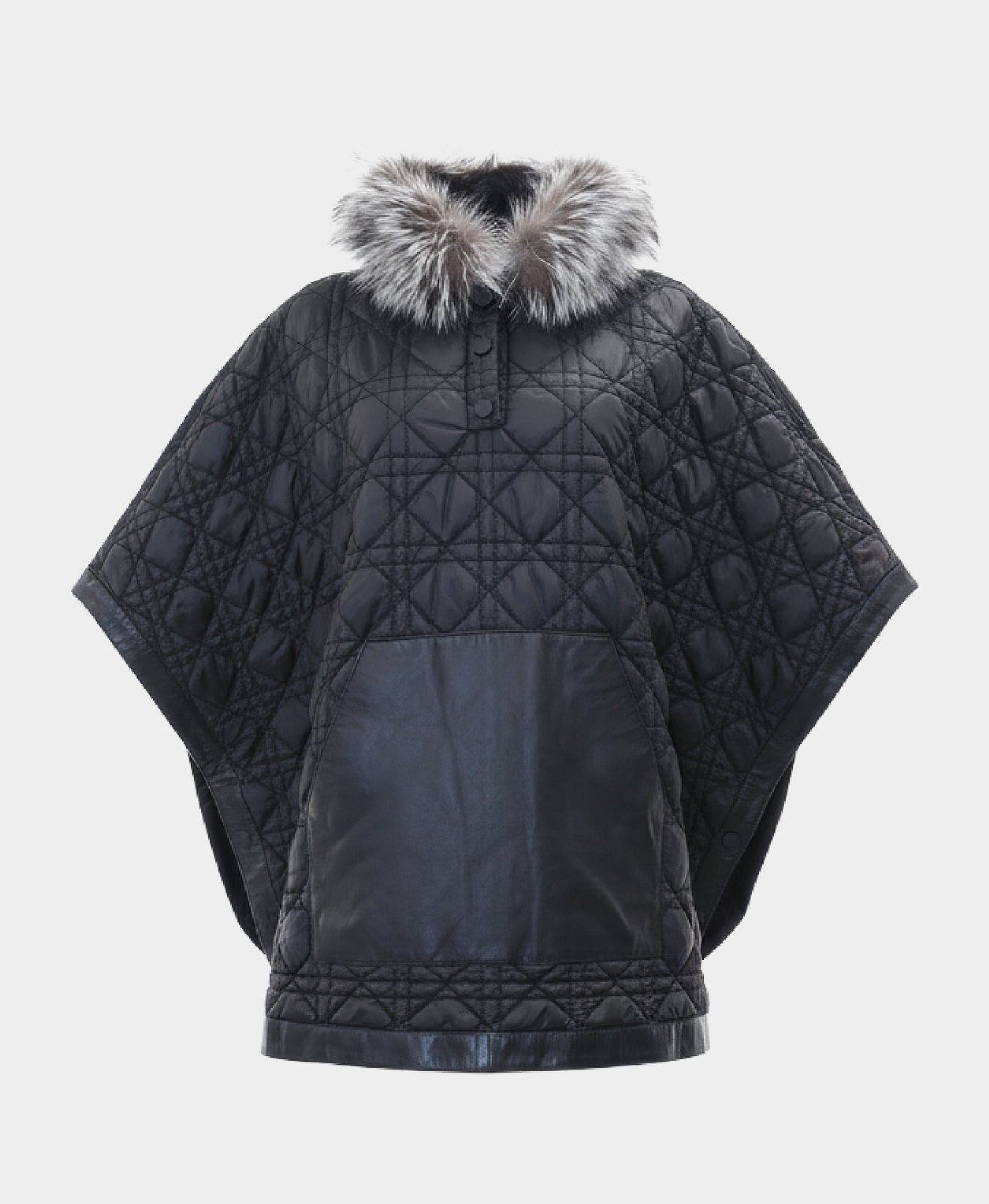 Diamond Quilted Poncho w/ Fox Trim Hood view 3