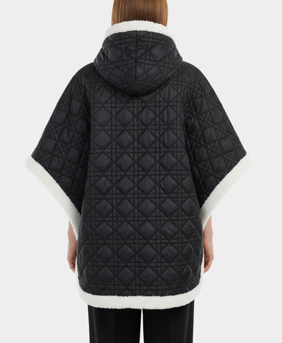 Diamond Quilted Poncho w/ Shearling Trim Hood image 2