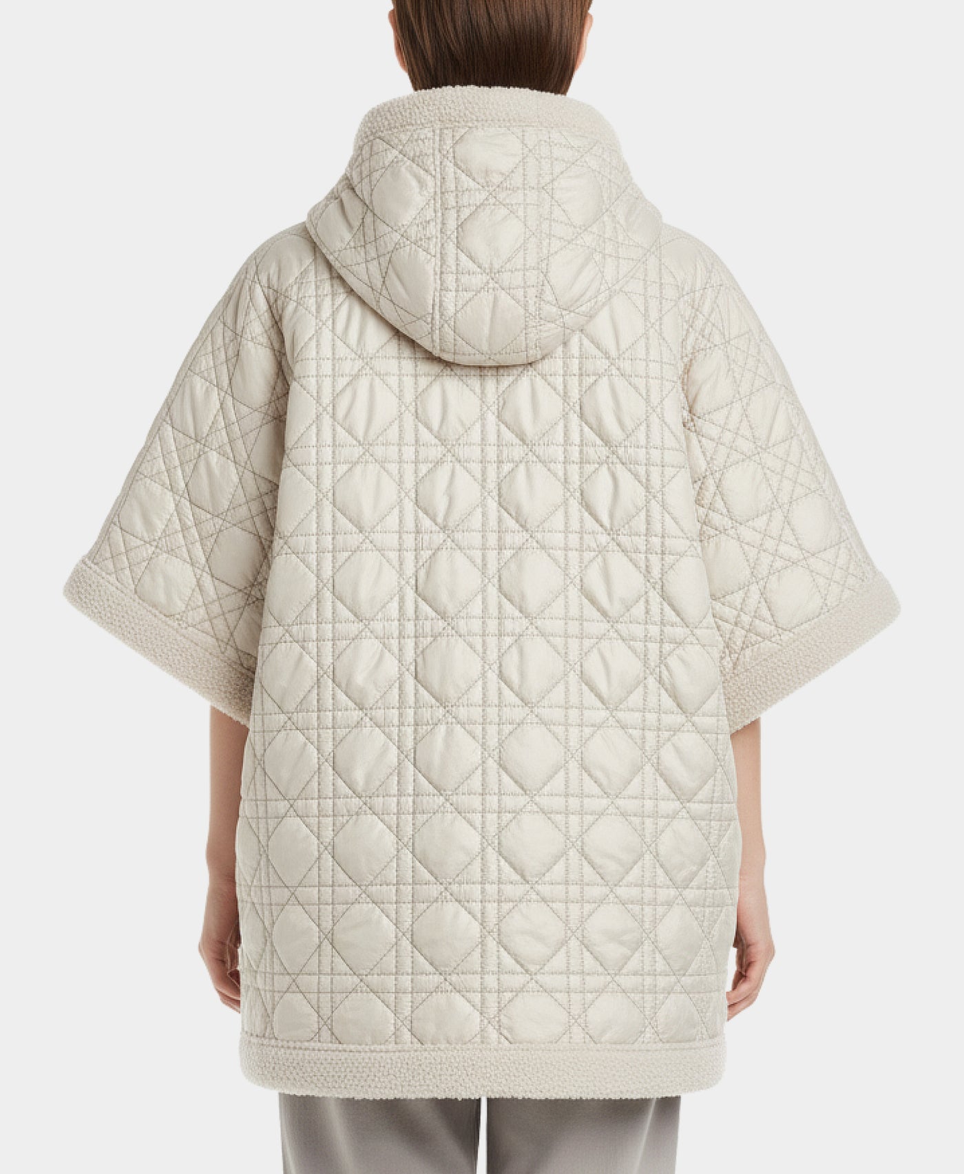 Diamond Quilted Poncho w/ Shearling Trim Hood view 2