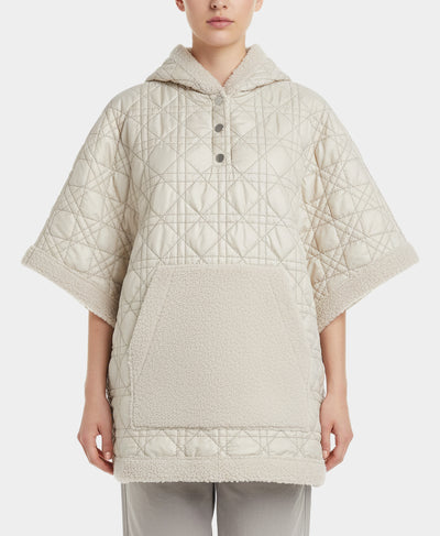 Diamond Quilted Poncho w/ Shearling Trim Hood image 1
