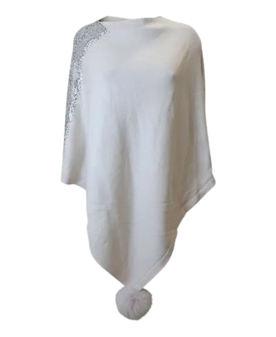 Knit Poncho w/ Rhinestones & Fox Fur Poms image 2