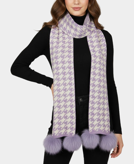 Houndstooth Scarf w/ Fur Poms view 