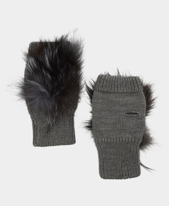 Knit Fingerless Gloves w/ Fur Pom view 