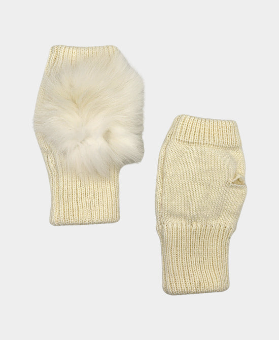 Knit Fingerless Gloves w/ Fur Pom view 