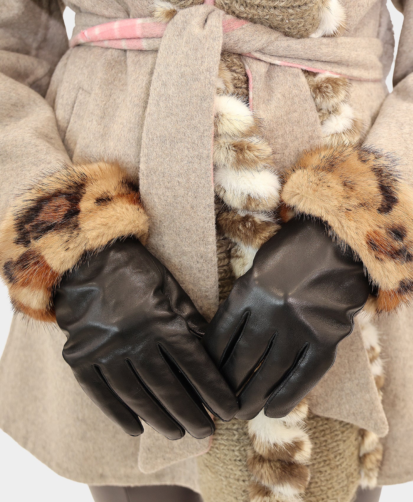 Leather Gloves w/ Mink Trim view 1