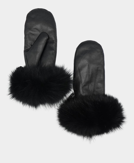 Leather Mittens w/ Fox Trim view 