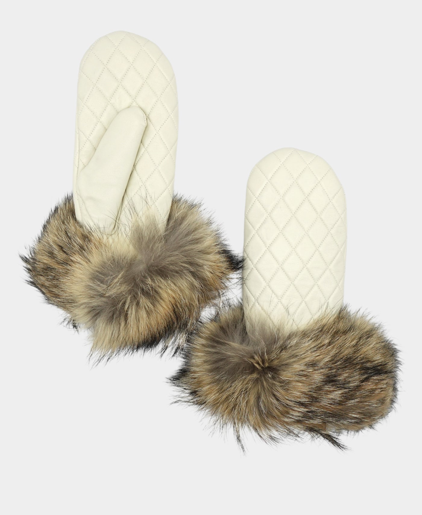 Quilted Leather Mittens w/ Fox Trim view 1