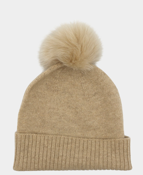 Cashmere Hat w/ Fur Pom view 