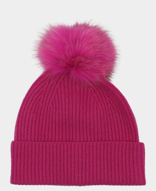 Cashmere Hat w/ Fur Pom view 