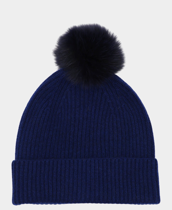 Cashmere Hat w/ Fur Pom view 