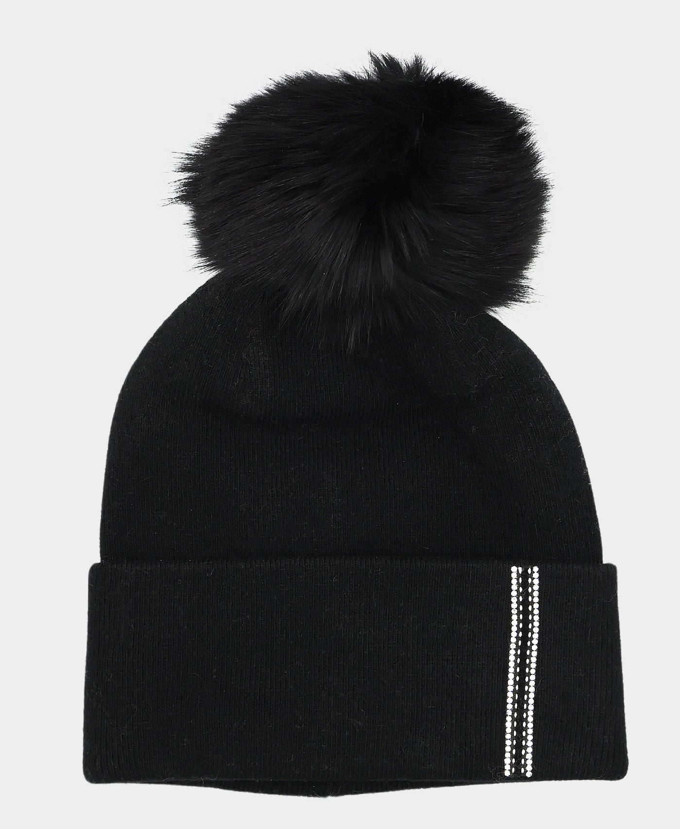 Crystal Stripe Hat w/ Fur Pom view 1