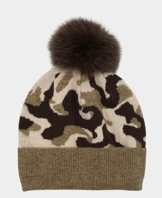 Shimmer Camo Hat w/ Fur Pom view 