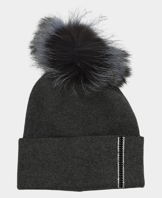 Crystal Stripe Hat w/ Fur Pom view 