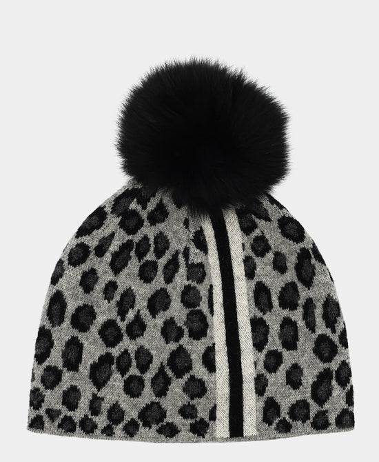 Leopard Hat w/ Fur Pom view 