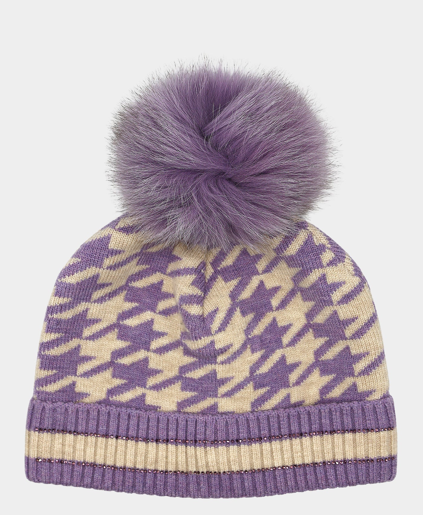 Houndstooth Hat w/ Fur Pom view 1