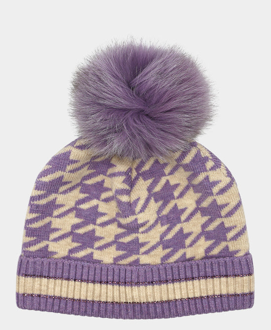 Houndstooth Hat w/ Fur Pom view 