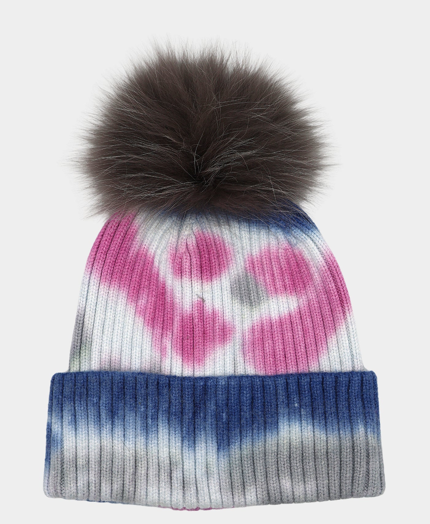 Tie Dye Ribbed Hat w/ Fur Pom view 1