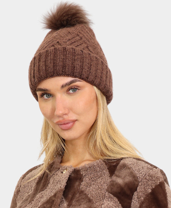 Knit Hat w/ Fox Fur Pom view 