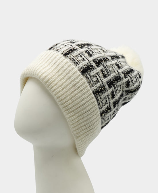 Knit Hat w/ Fox Fur Pom view 