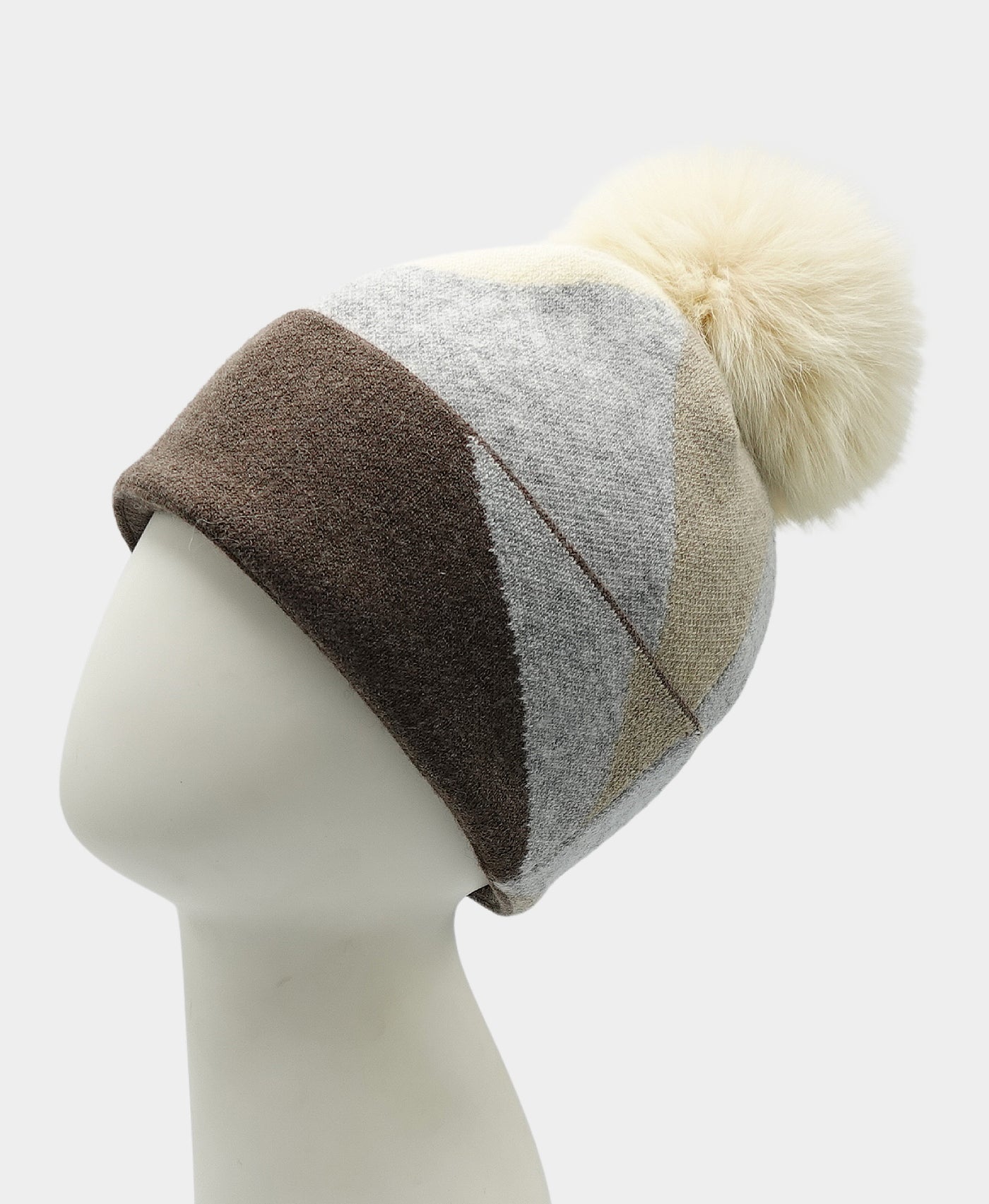 Multicolor Hat w/ Fox Fur Pom view 1