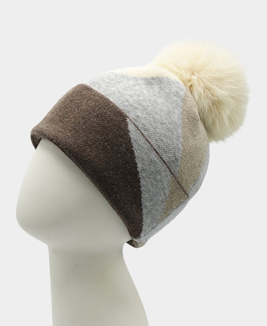 Multicolor Hat w/ Fox Fur Pom view 