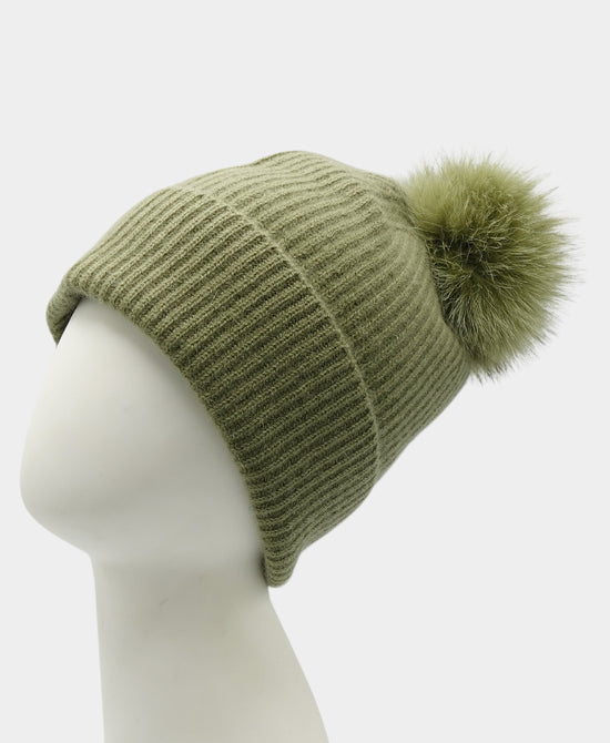 Cashmere Beanie w/ Fox Fur Pom view 