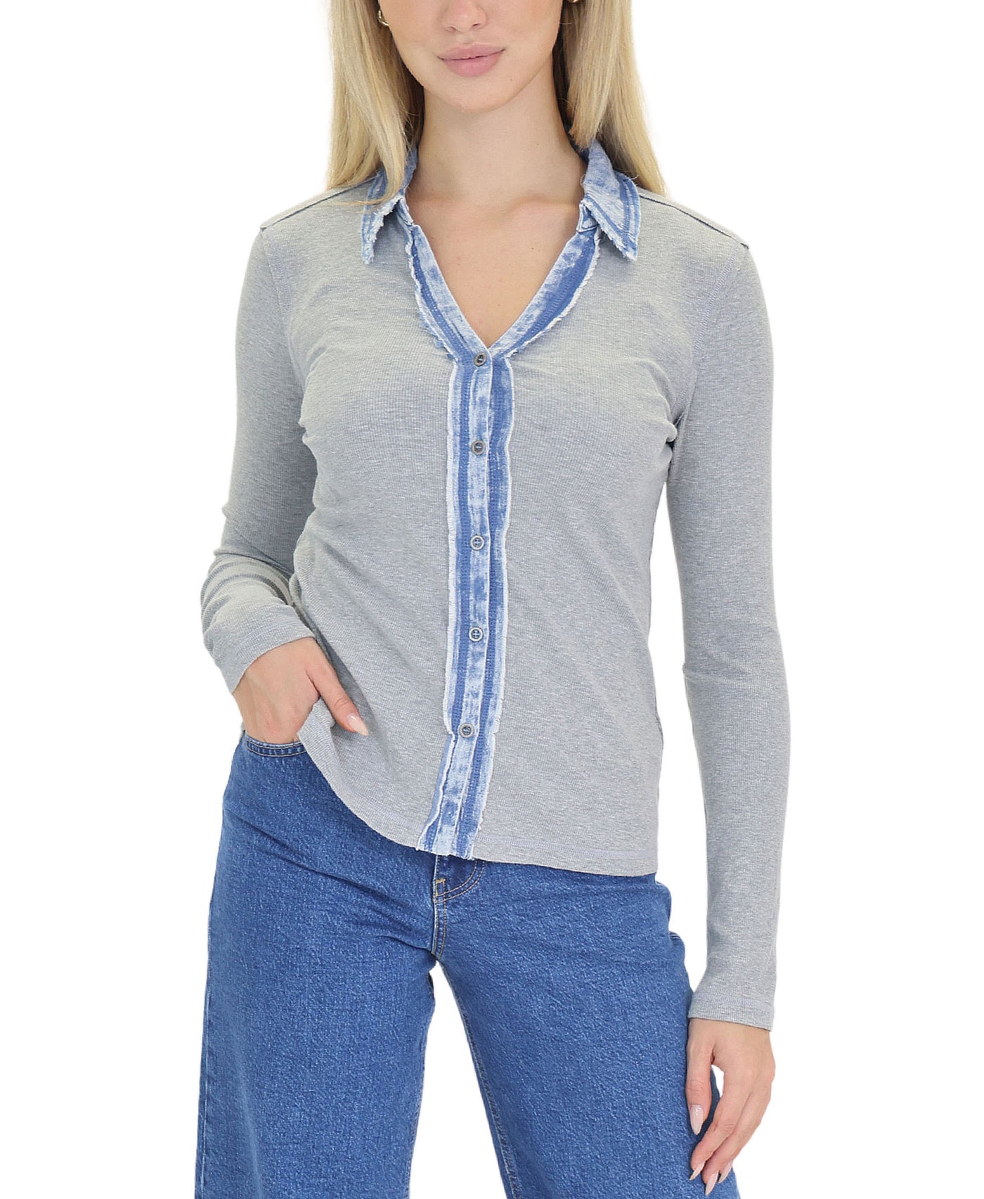 Mineral Wash Top w/ Denim Trim view 1