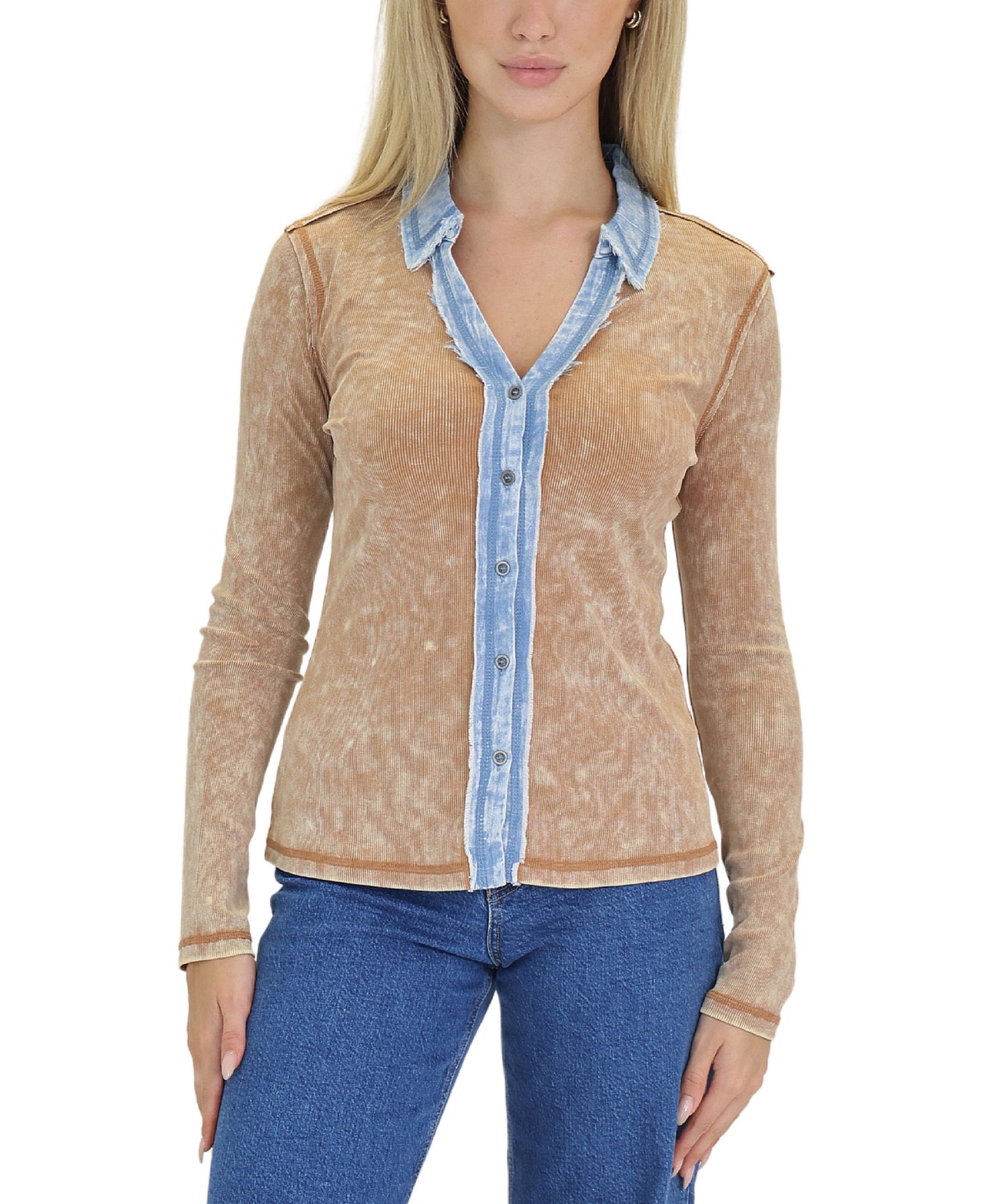 Mineral Wash Top w/ Denim Trim view 1